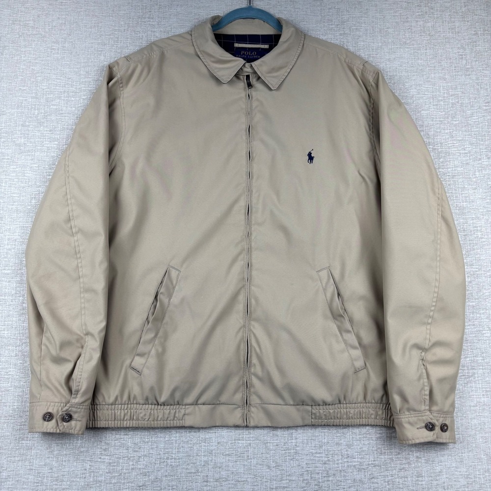 Vintage Ralph Lauren Mens XL Khaki Tan Harrington Jacket Windbreaker Pony Logo